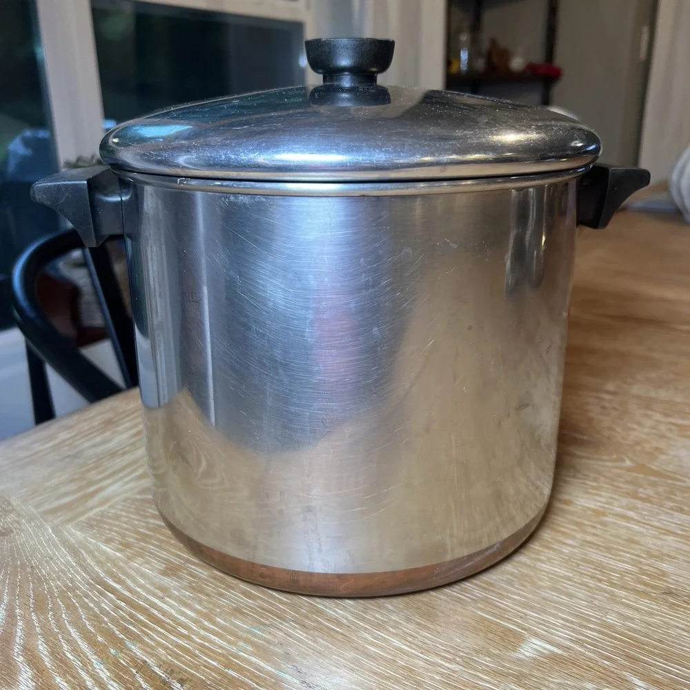 Revere Ware 1801 Copper Bottom 8 Qt Quart Stock Pot w/ Lid & Steamer Rack